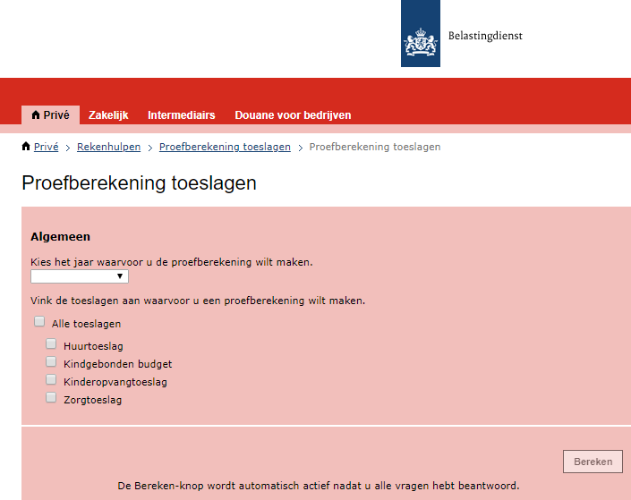 Toeslagen berekenen Proefberekening alle toeslagen Berekenen.nl